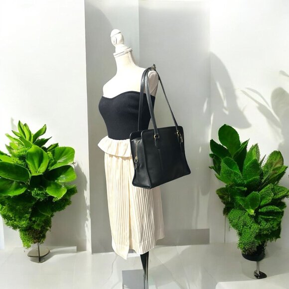 VTG Coach Purse Navy Leather Brass Compartment Tote 9872 Costa Rica Y2K Shopper - Picture 3 of 10